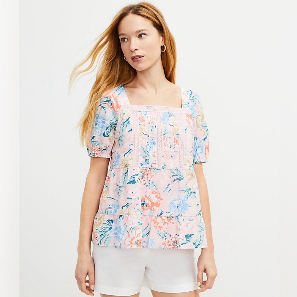 NWT LOFT Garden Lacy Tiered Square Neck Top